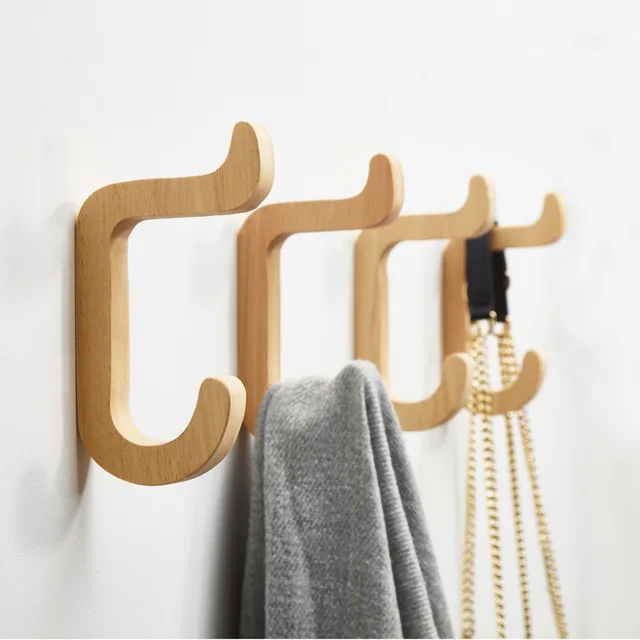 Patère murale Woody 2 au design naturel en bois naturel