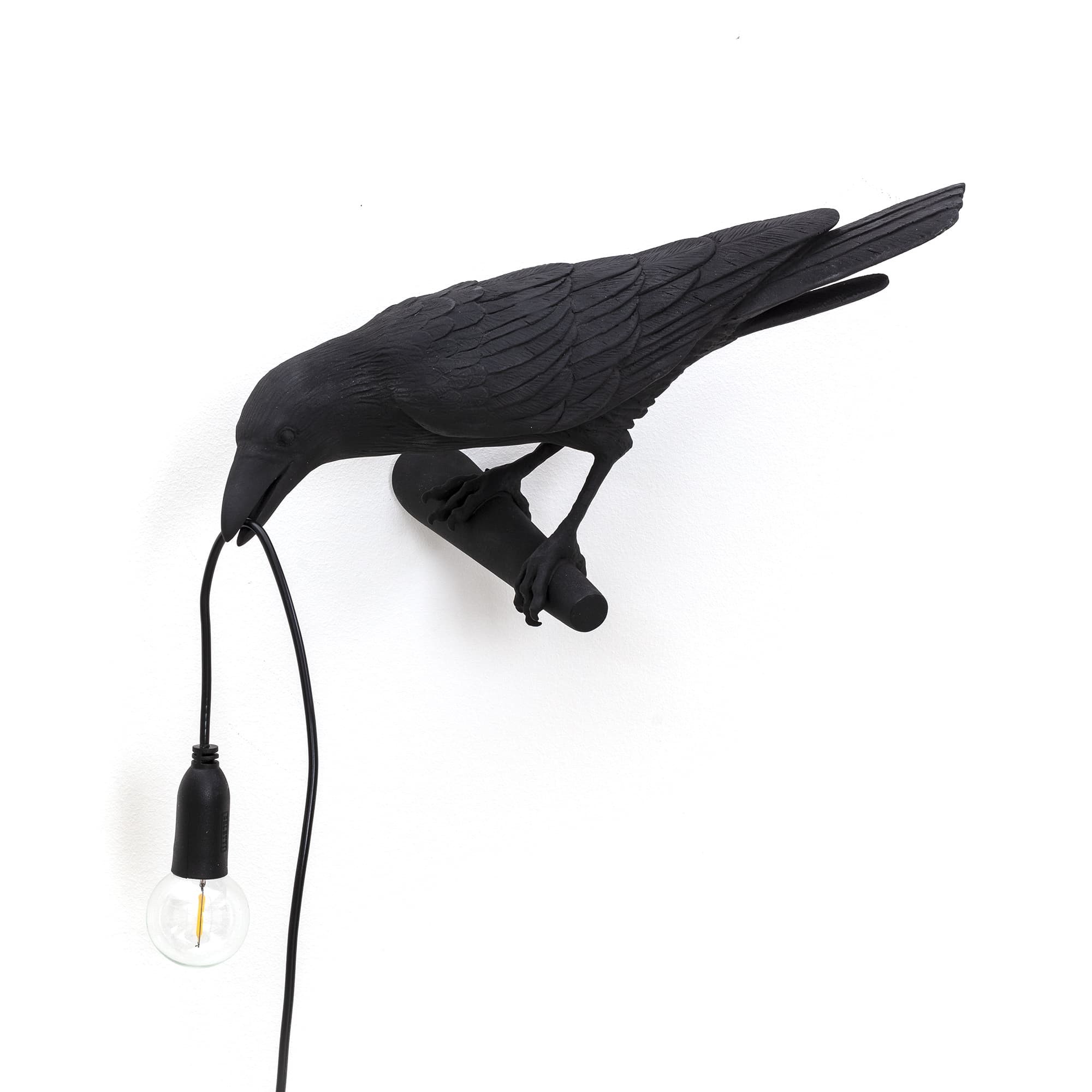 Applique murale Bird Lamp Looking en forme d'oiseau en résine noir par Seletti