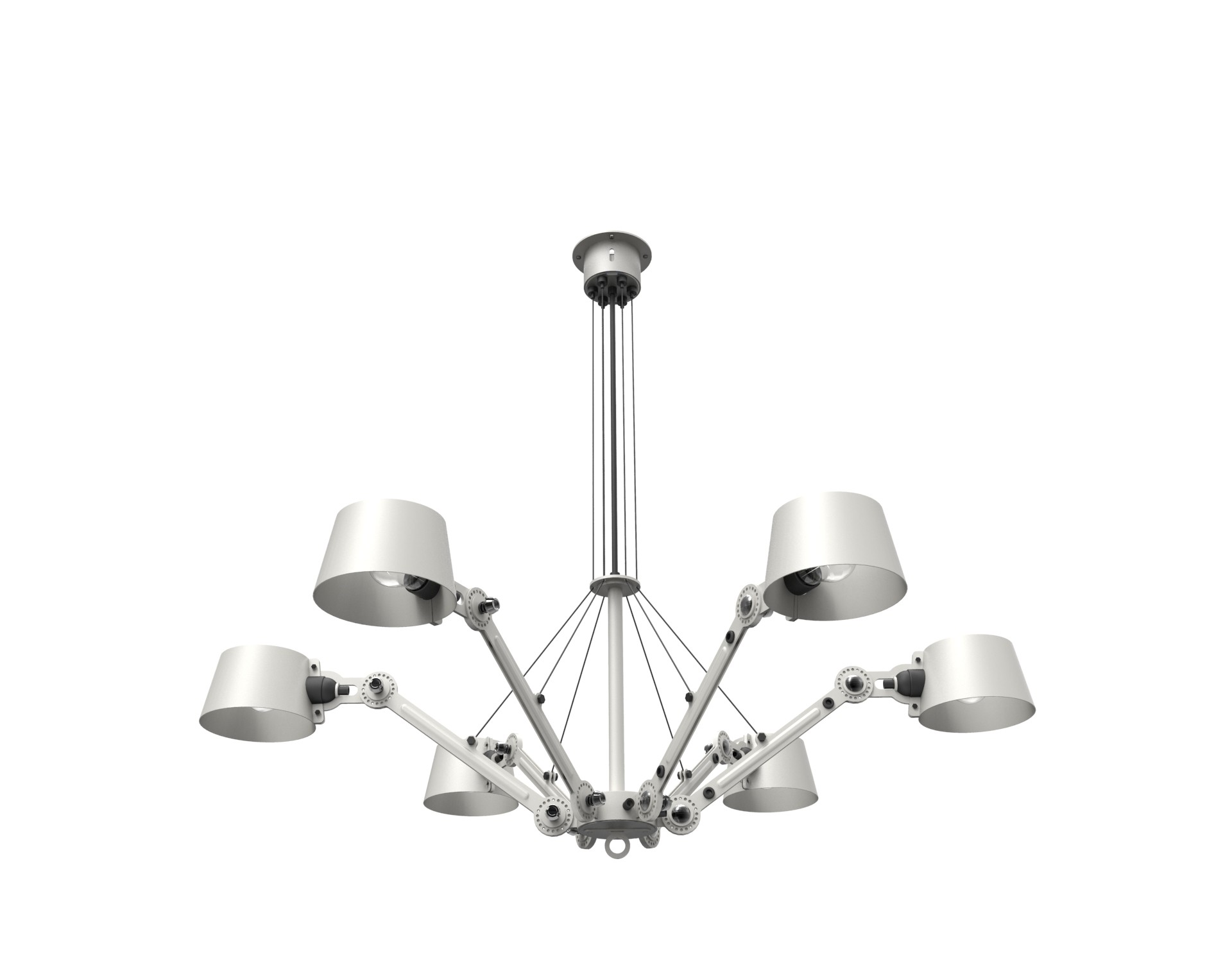 Chandelier Bolt avec 6 bras articulés au design industriel par Anton de Groof X Tonone