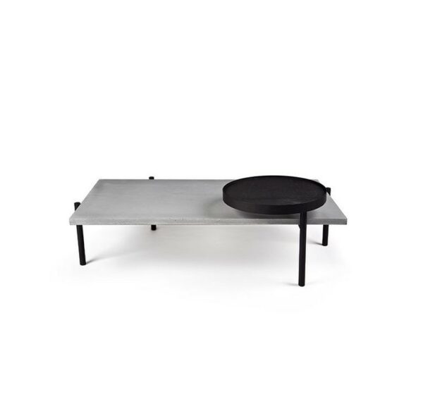 Table basse Twist avec plateau en béton et piètement métal laqué noir au style industriel par Lyon Beton