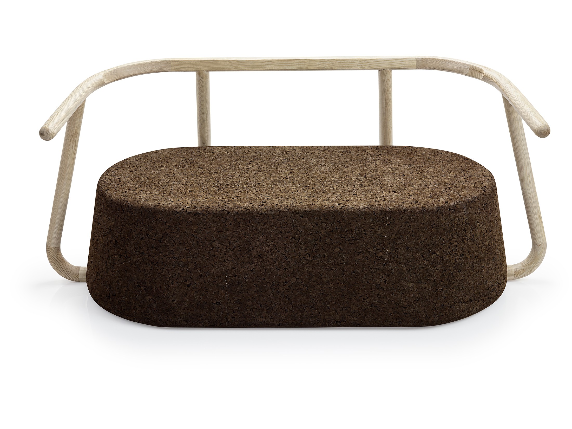 Sofa canapé banc design Ypsilon en liège noir naturel et bois