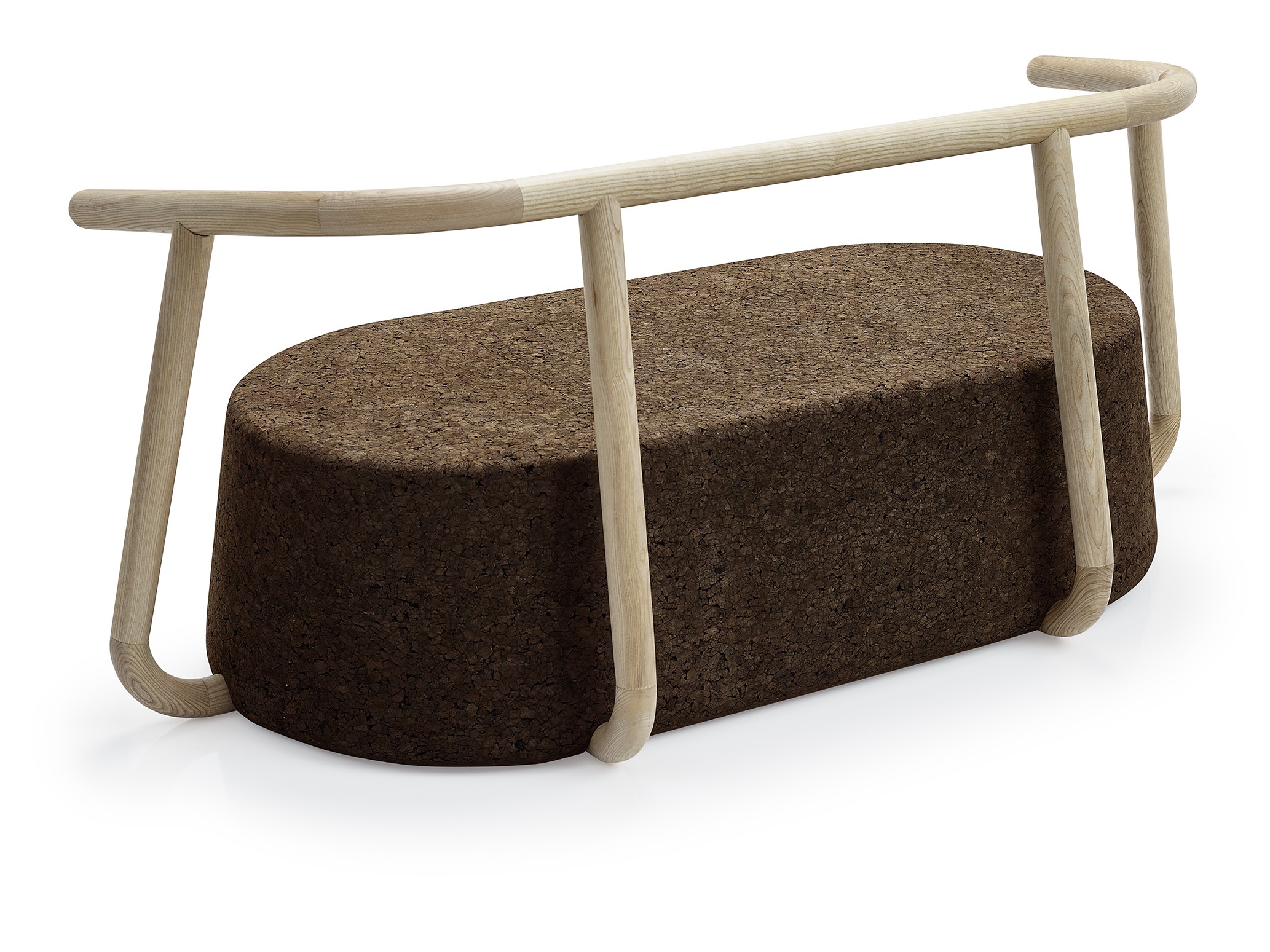 Sofa canapé banc design Ypsilon en liège noir naturel et bois