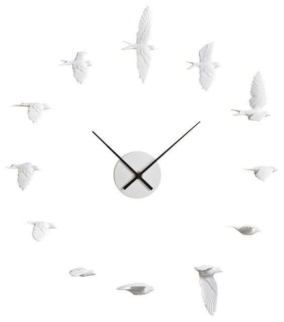 Horloge design ronde Swallow X CLOCK avec 12 hirondelles par Haoshi