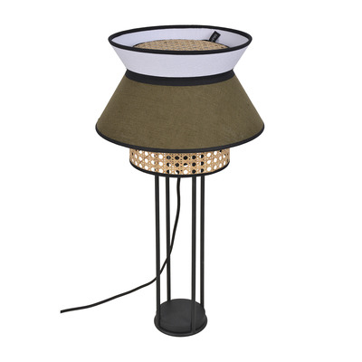 Lampe à poser Singapour Kaki / Blanc en cannage & lin Naturel par Market Set