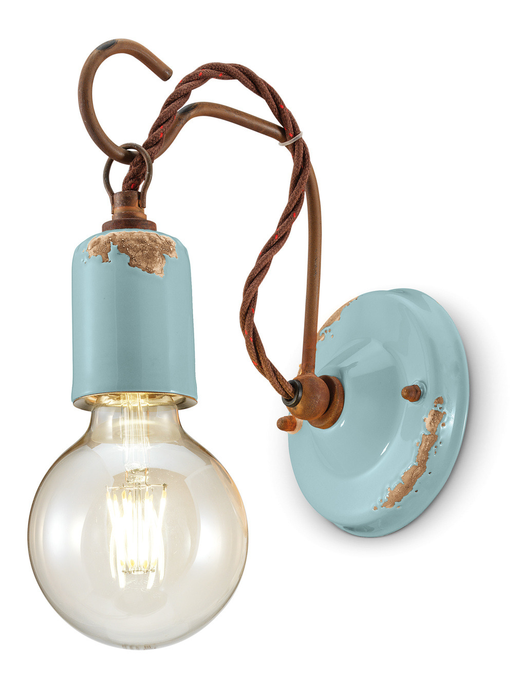 Applique industrielle cône en rosace et ampoule nue 10 coloris par Ferroluce