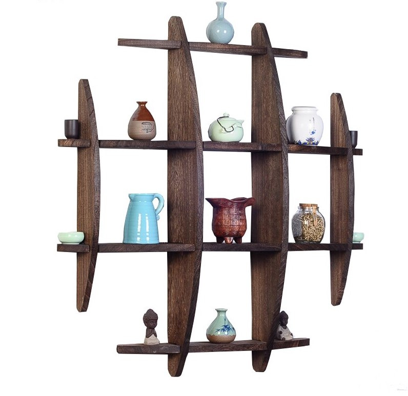 Bibliothèque chinoise en bois naturel au design contemporain