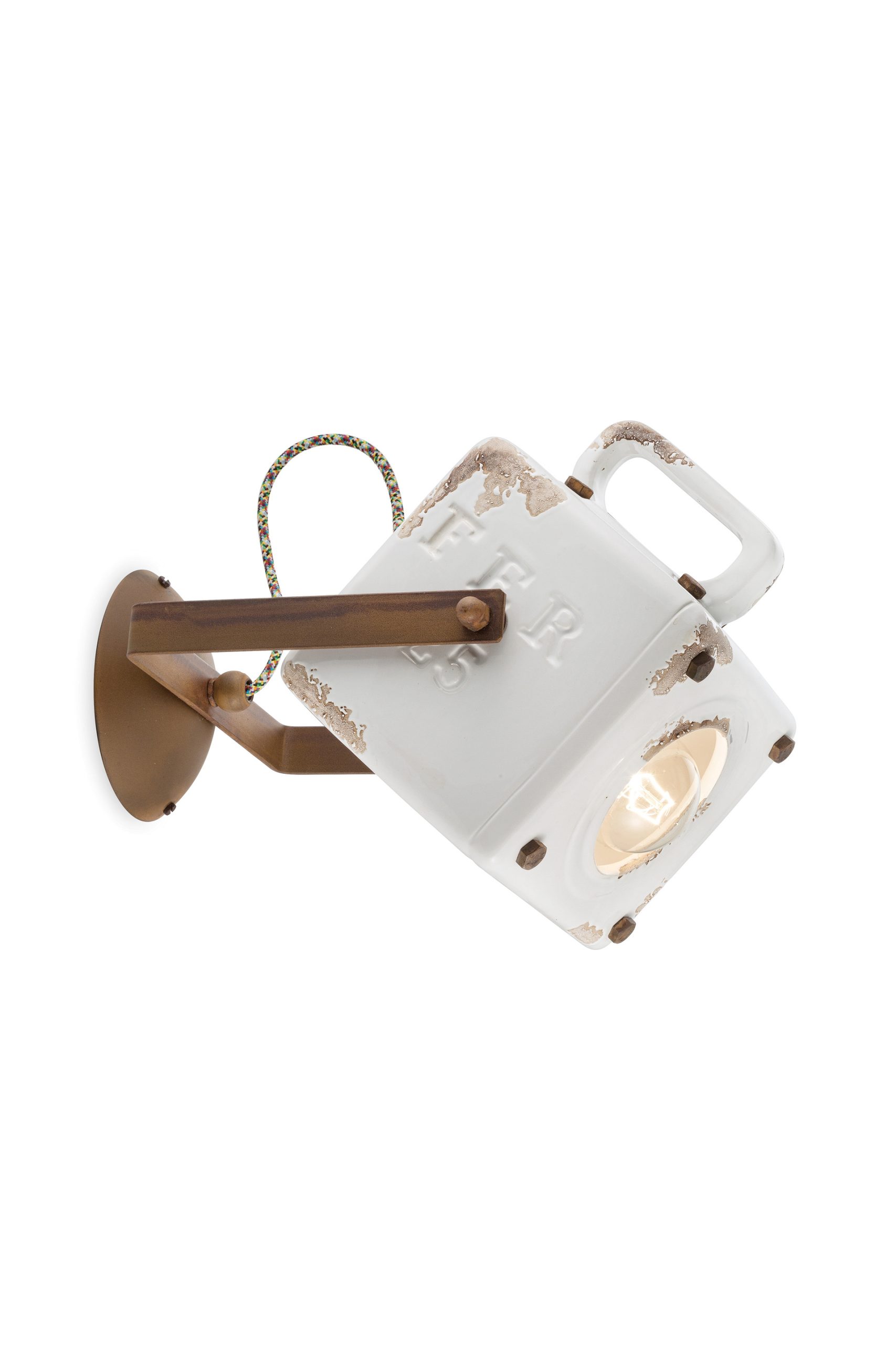 Applique Industrial orientable de forme cubique en céramique et laiton vieilli par Ferroluce
