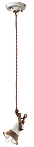 Suspension Loft 1660/1 en céramique et métal d'aspect rouillé par Ferroluce