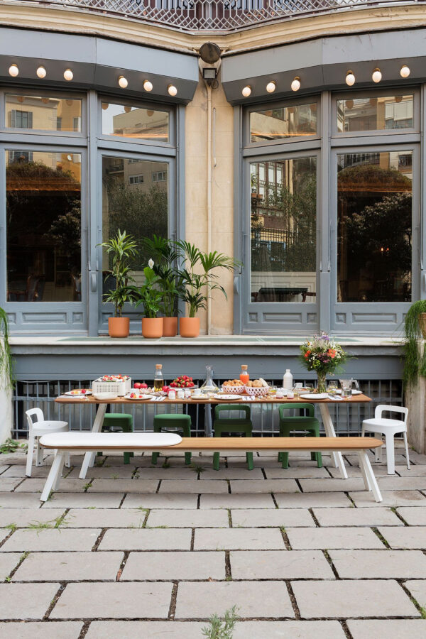 Banc bois d'Iroko You and Me par Stone Designs x RS Barcelona