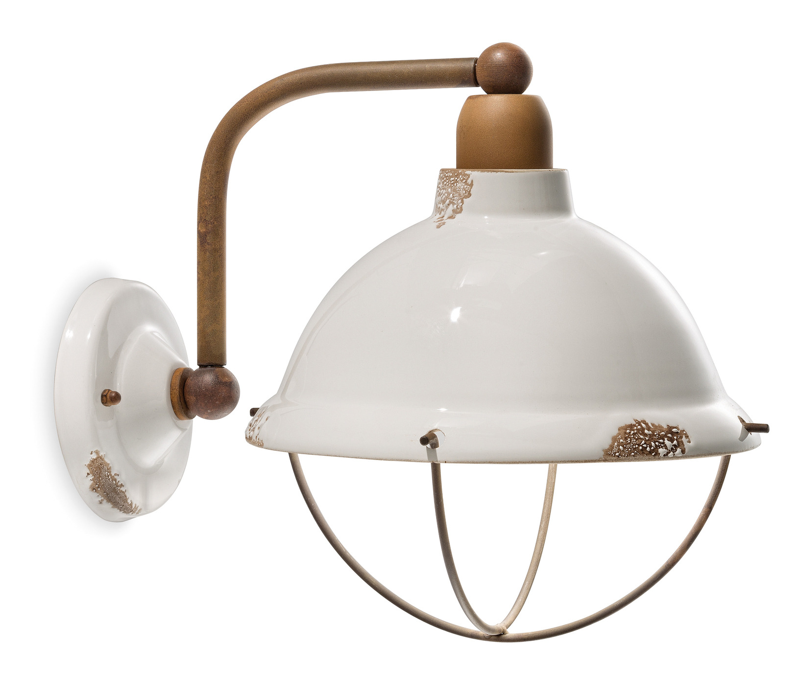 Applique Industrial en céramique émaillée et laiton vieilli par Ferroluce