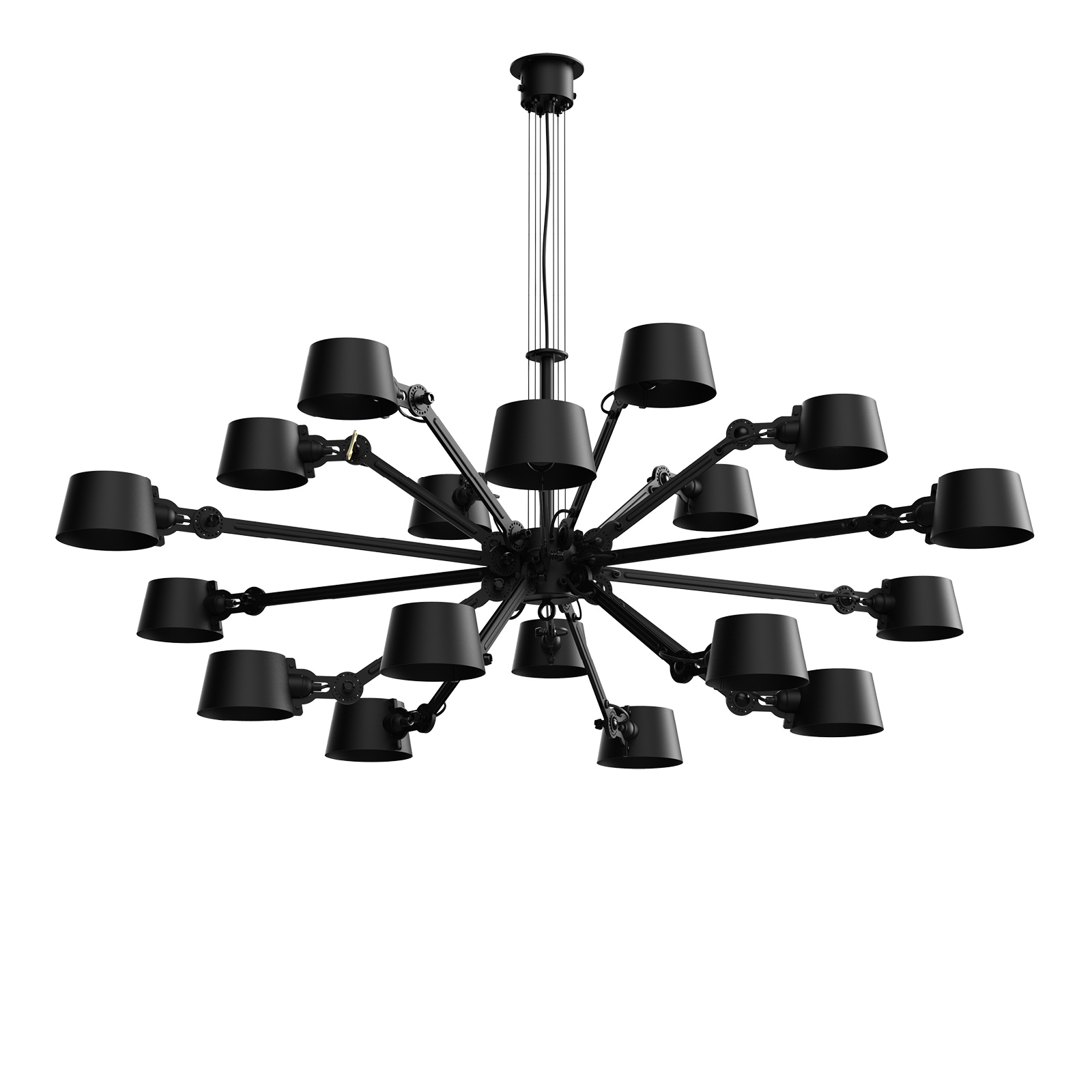 Chandelier Bolt avec 18 bras articulés au design industriel par Anton de Groof X Tonone