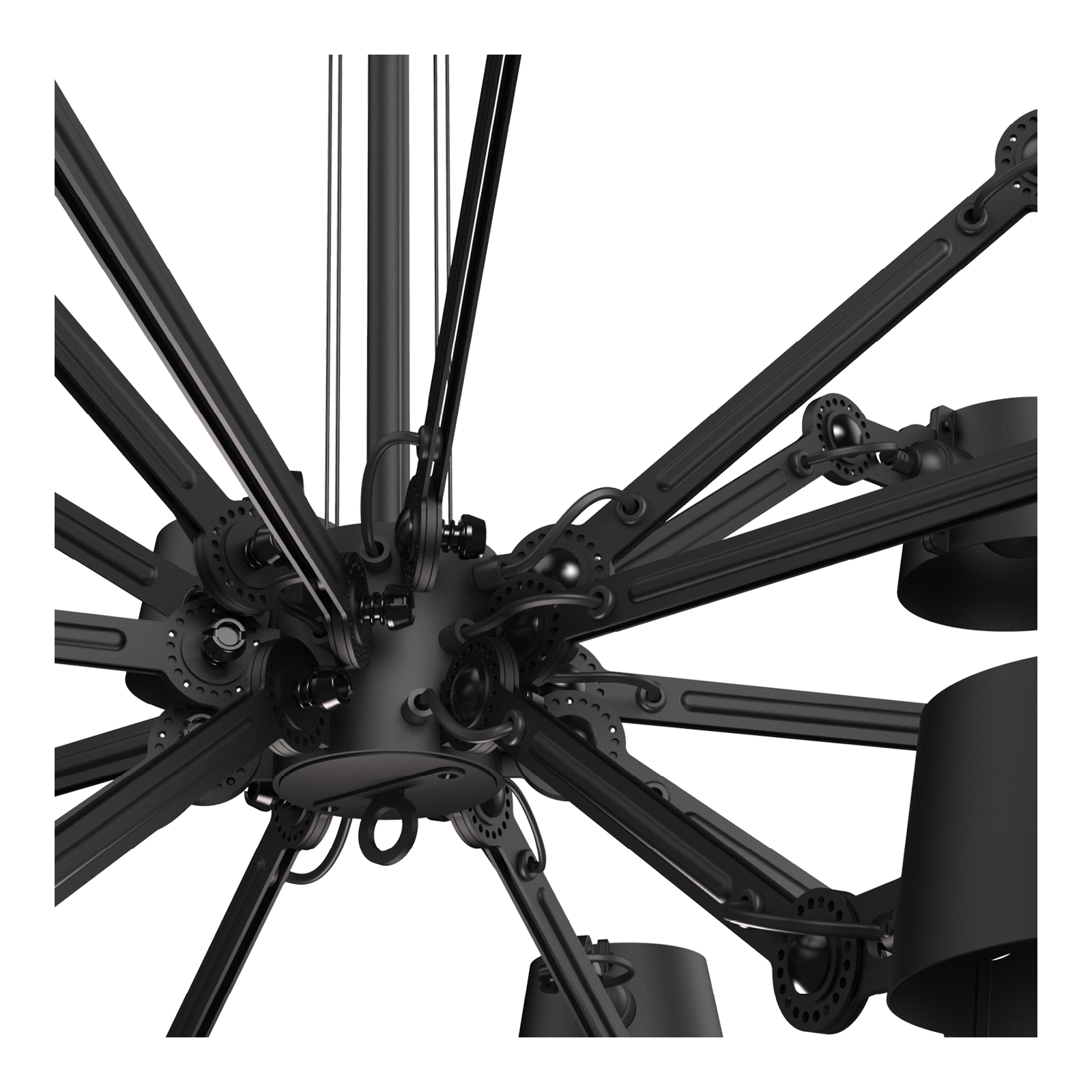 Chandelier Bolt avec 18 bras articulés au design industriel par Anton de Groof X Tonone