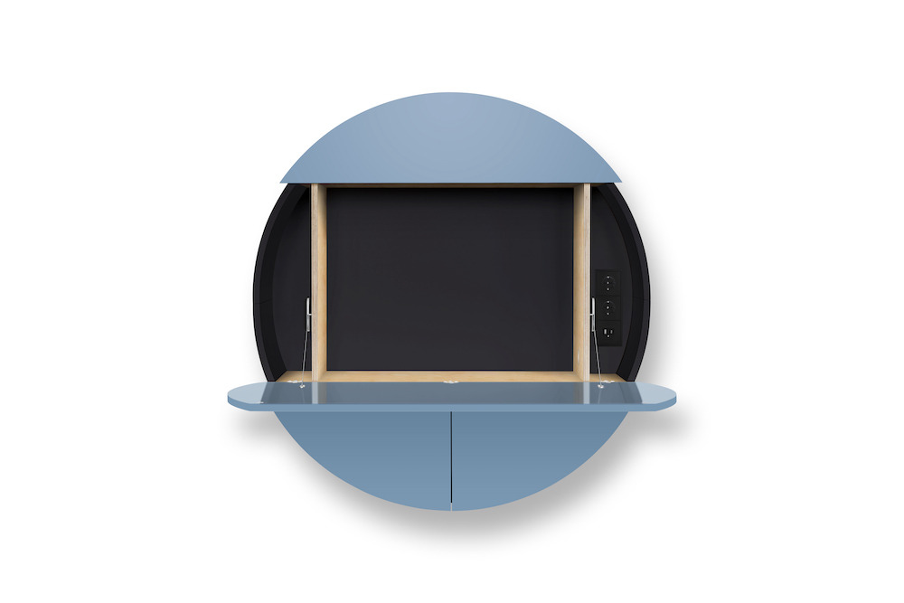 Bureau mural multifonctionnel Cabinet Pill Extra bleu en bois par Inesa Malafej au design scandinave