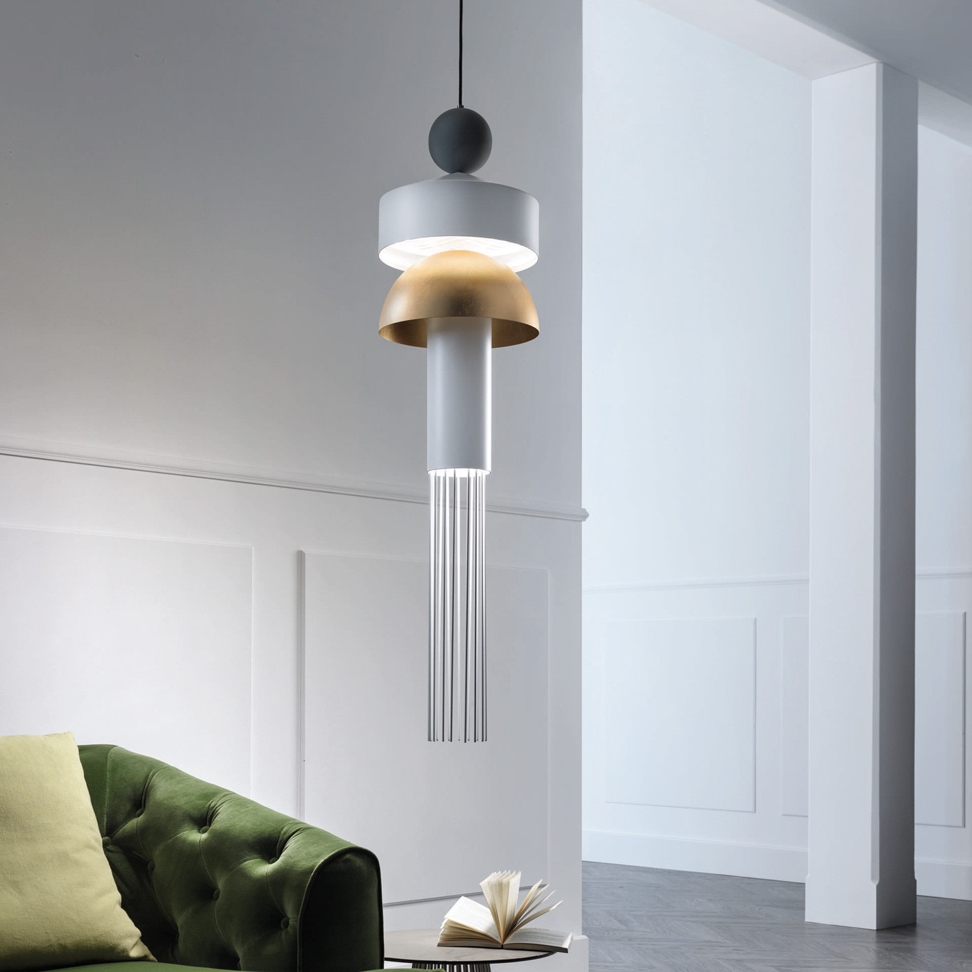 Suspension Nappe XL1 en métal et verre par Marco Zito X Masiero