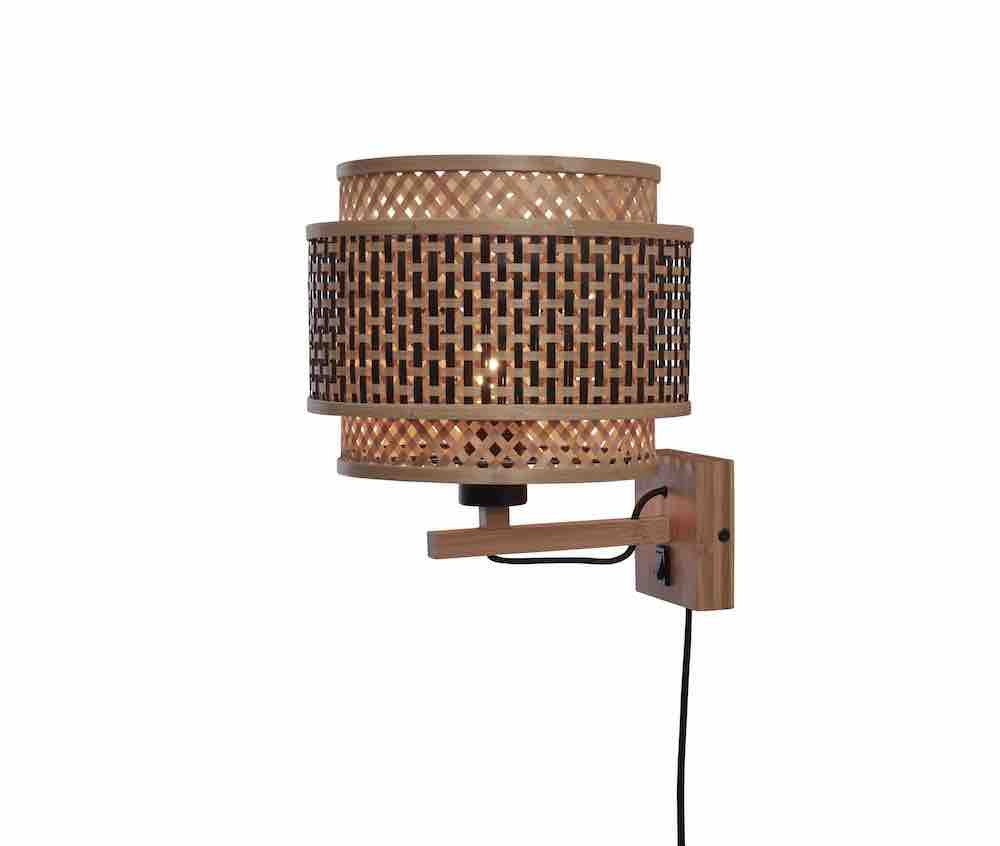 Applique Bhutan avec bras et abat-jour en Bambou naturel au design naturel par Good & Mojo