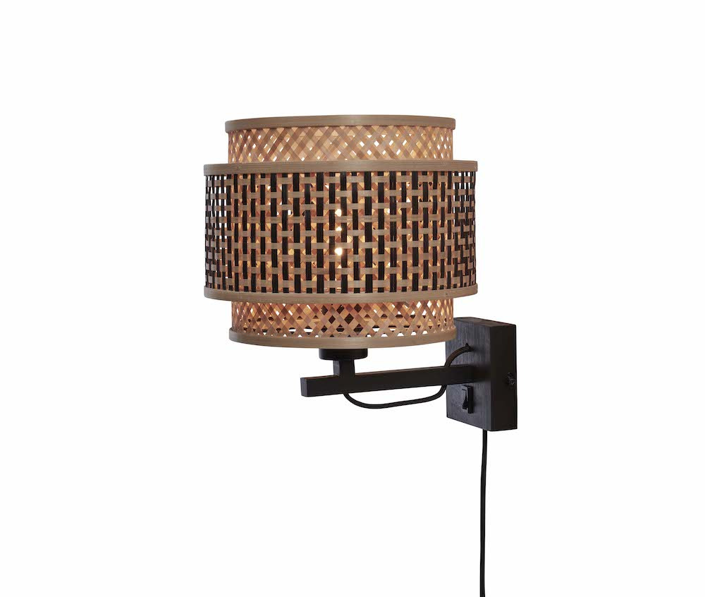 Applique Bhutan avec bras et abat-jour en Bambou naturel au design naturel par Good & Mojo
