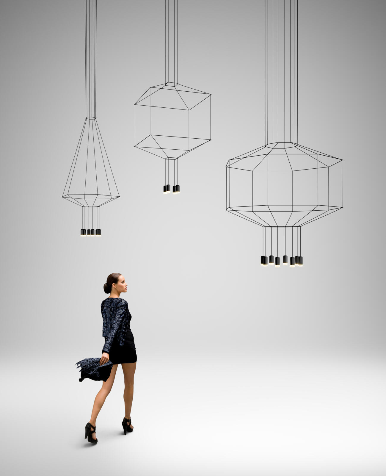 Suspension Wireflow 0300 au design géométrique par Arik Levy x Vibia