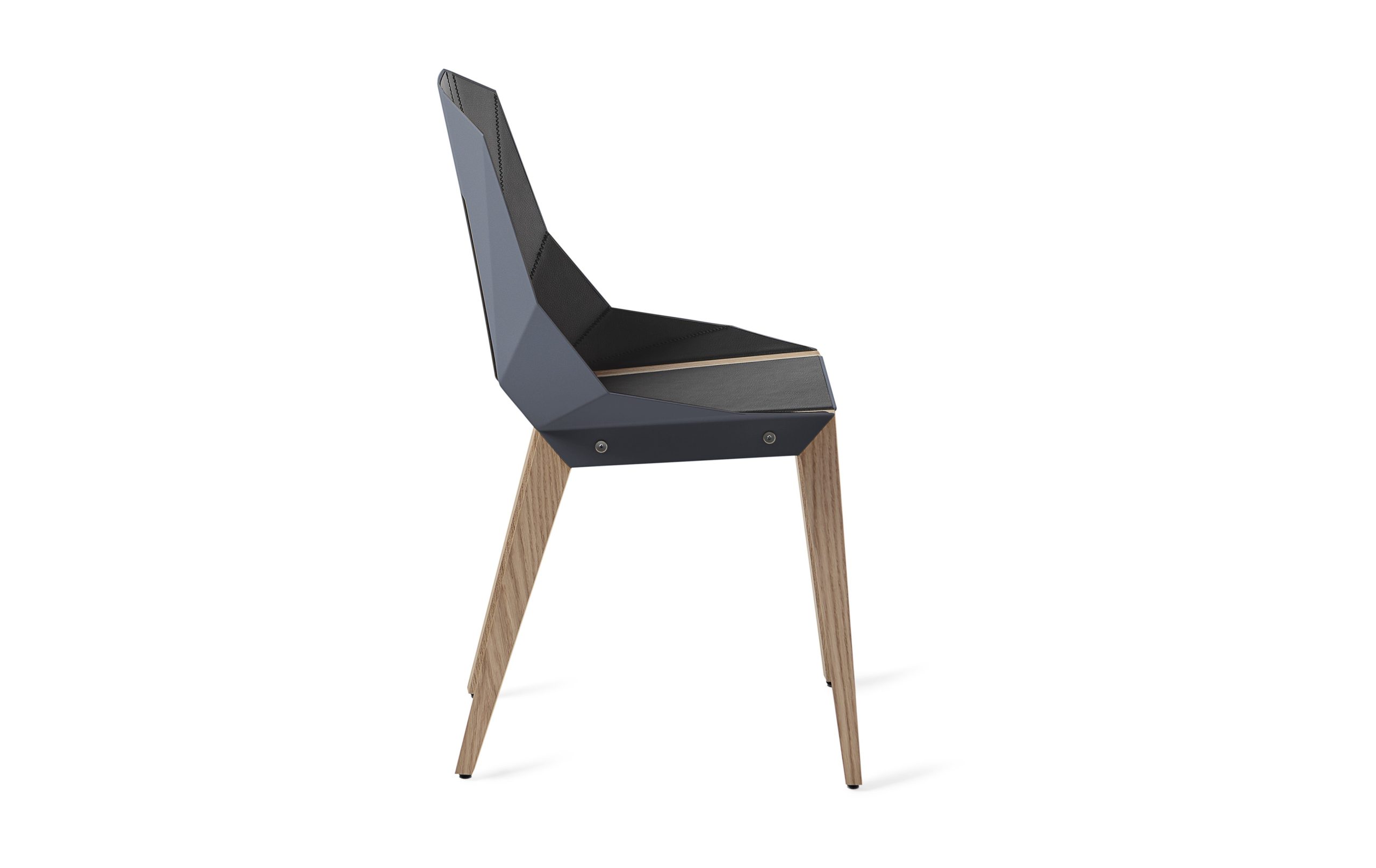 Chaise géométrique Diago Cuir en aluminium et bouleau au design minimaliste