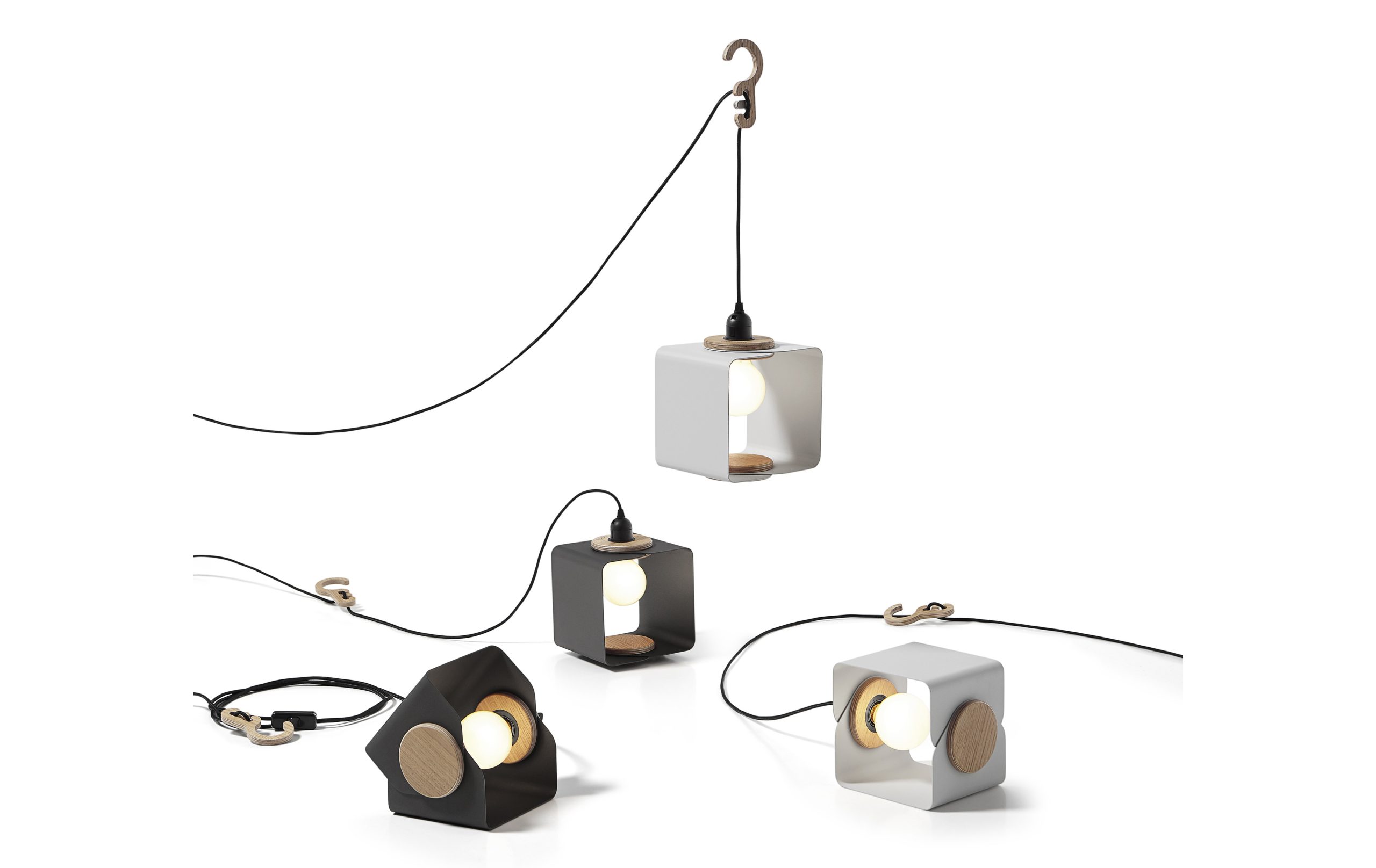 Lampe à poser baladeuse / Suspension Lampania au design contemporain en contreplaqué