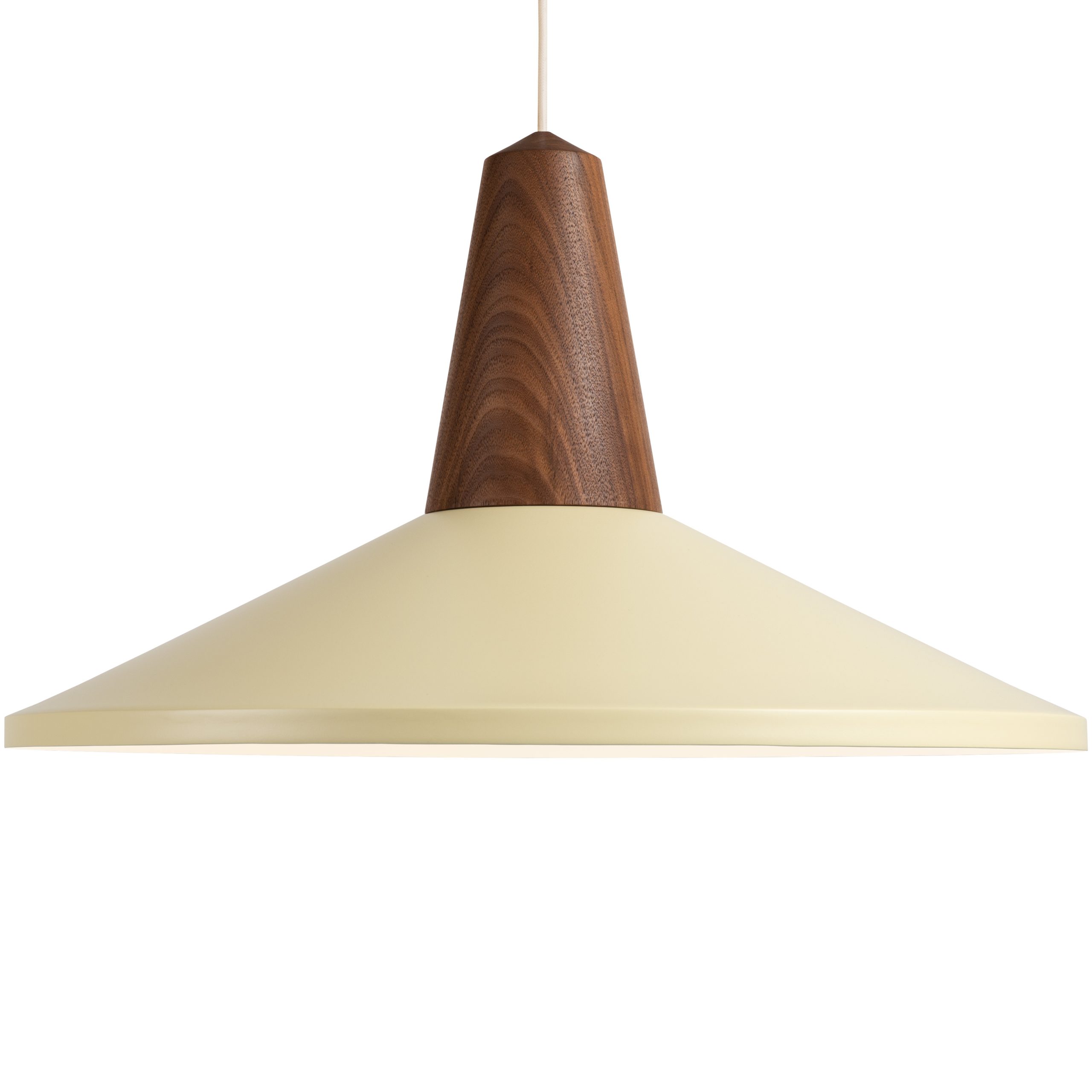 Suspension Eikon Shell en noyer au design scandinave par Schneid Lighting