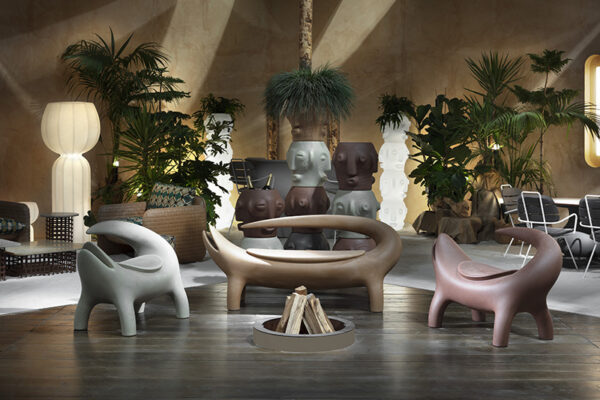 Canapé d'extérieur Big Kroko en bioplastique par Marcantonio x SLIDE Studio
