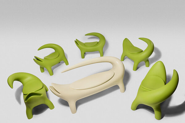 Canapé d'extérieur Big Kroko en bioplastique par Marcantonio x SLIDE Studio