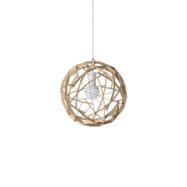 Suspension Havas avec base en métal et abat-jour en contreplaqué de bouleau au design contemporain par Pilke Lights