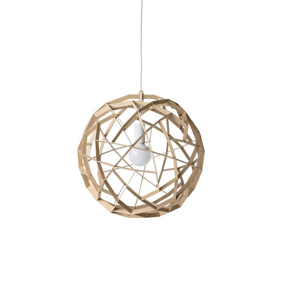 Suspension Havas avec base en métal et abat-jour en contreplaqué de bouleau au design contemporain par Pilke Lights