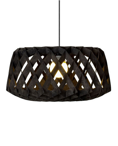 Suspension Signature Ronde avec base en métal et abat-jour en contreplaqué de bouleau au design contemporain par Pilke Lights