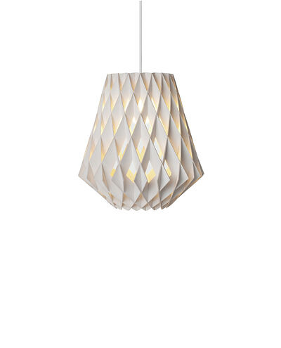 Suspension Signature évasée avec base en métal et abat-jour en contreplaqué de bouleau au design contemporain par Pilke Lights
