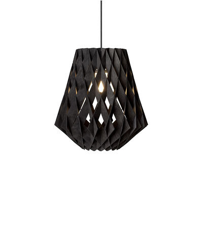 Suspension Signature évasée avec base en métal et abat-jour en contreplaqué de bouleau au design contemporain par Pilke Lights