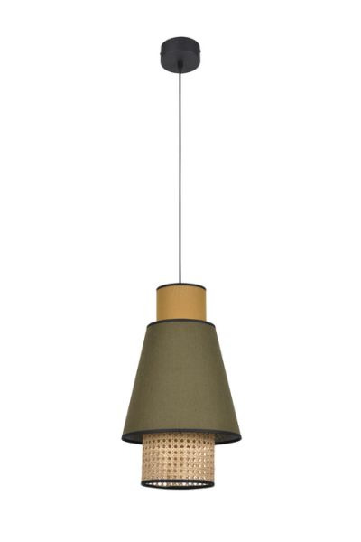Suspension Singapour PM kaki / curry en cannage & lin naturel par Market Set