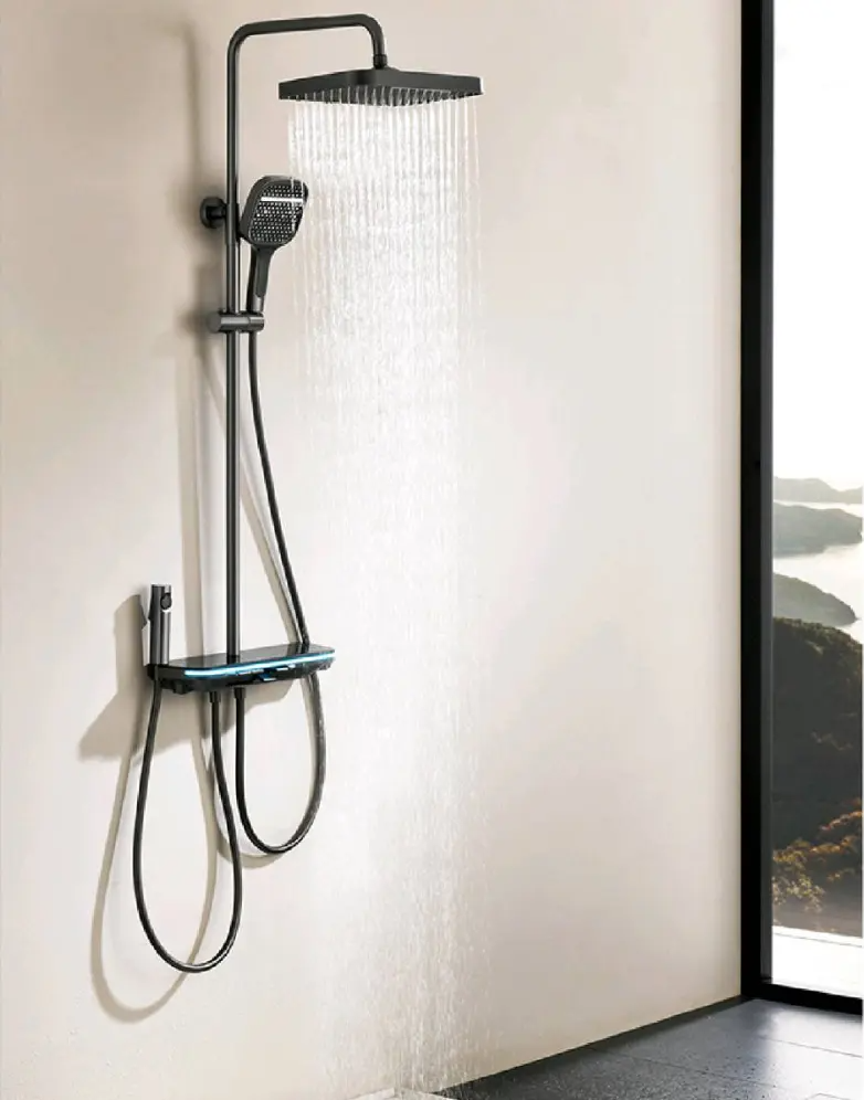 Colonne de douche Julie thermostatique à affichage LED avec tablette et 4 modes de sortie d'eau par Pavao Studio