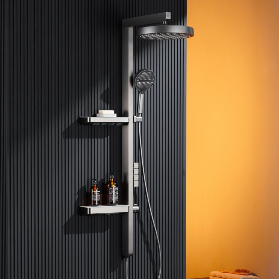Colonne de douche Ines thermostatique avec double tablettes et 4 modes de sortie d'eau par Pavao Studio