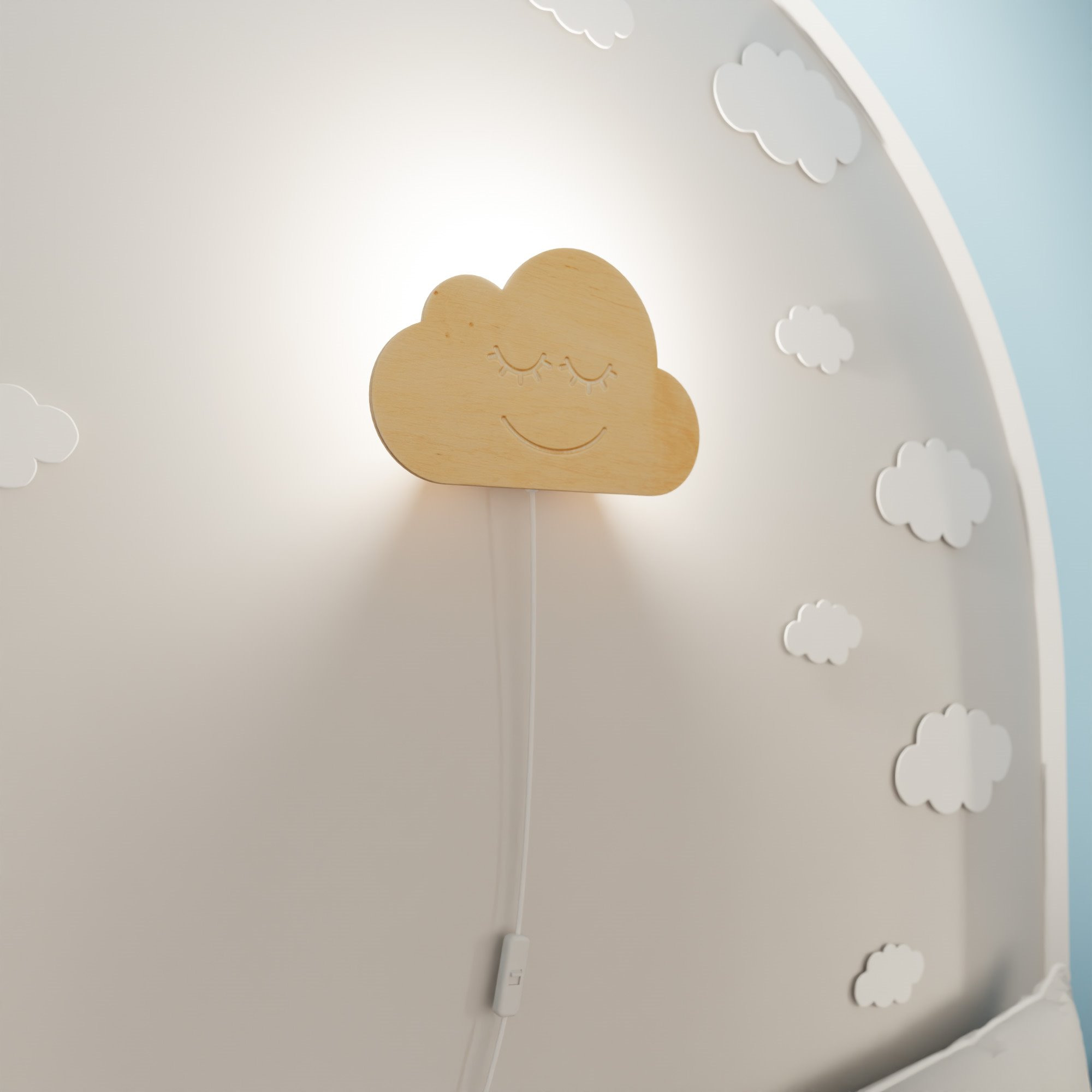 Applique Cloud K1 base en métal avec abat-jour en bois au design contemporain par Emibig