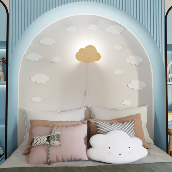 Applique Cloud K1 base en métal avec abat-jour en bois au design contemporain par Emibig