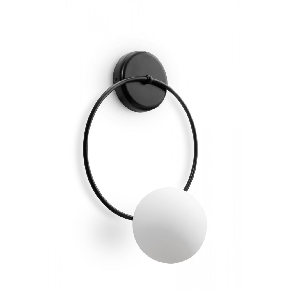 Applique murale Fuppu base en métal circulaire avec diffuseur en verre blanc au design contemporain par Ummo lighting