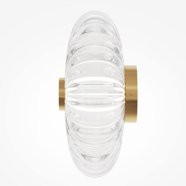 Applique Amulet avec base en métal doré et diffuseur en verre transparent au design contemporain par Maytoni