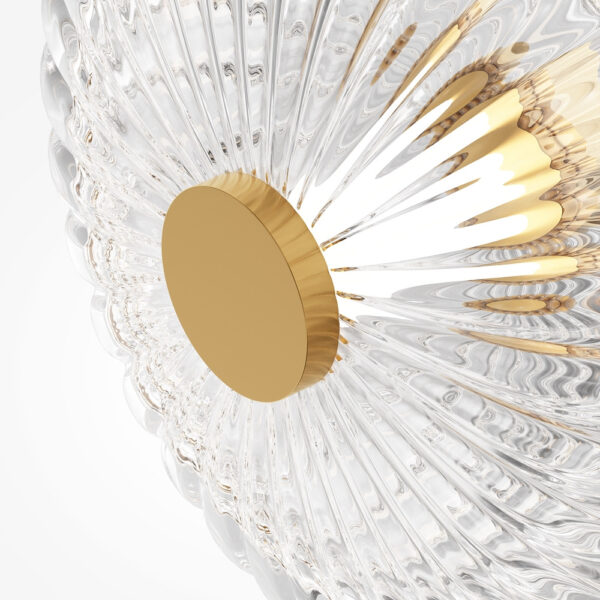 Applique Amulet avec base en métal doré et diffuseur en verre transparent au design contemporain par Maytoni