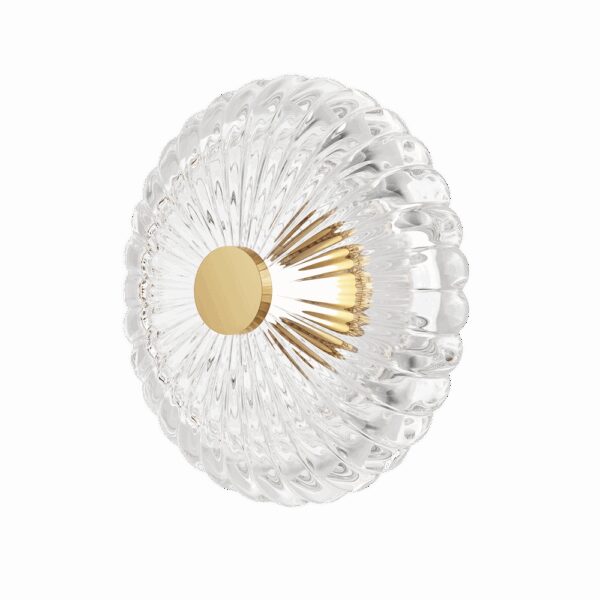 Applique Amulet avec base en métal doré et diffuseur en verre transparent au design contemporain par Maytoni