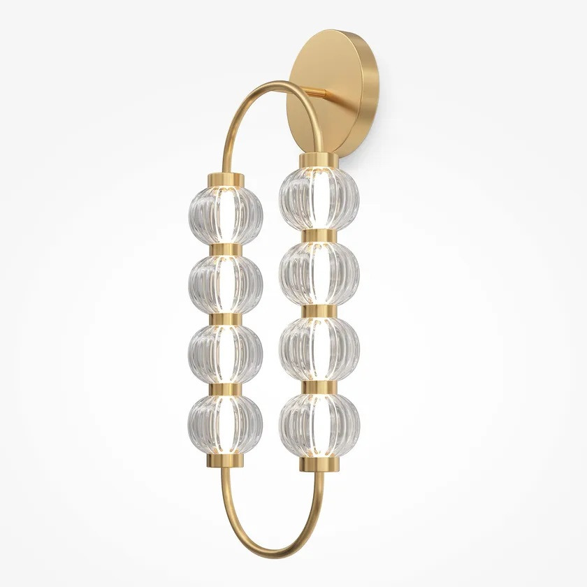 Applique Amulet avec armature en métal doré et diffuseur en verre coulé gaufré au design contemporain par Maytoni