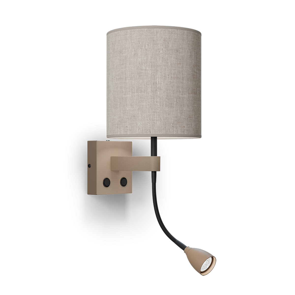 Applique Dual base en métal avec entrée USB et abat-jour en textile au design contemporain par Belid