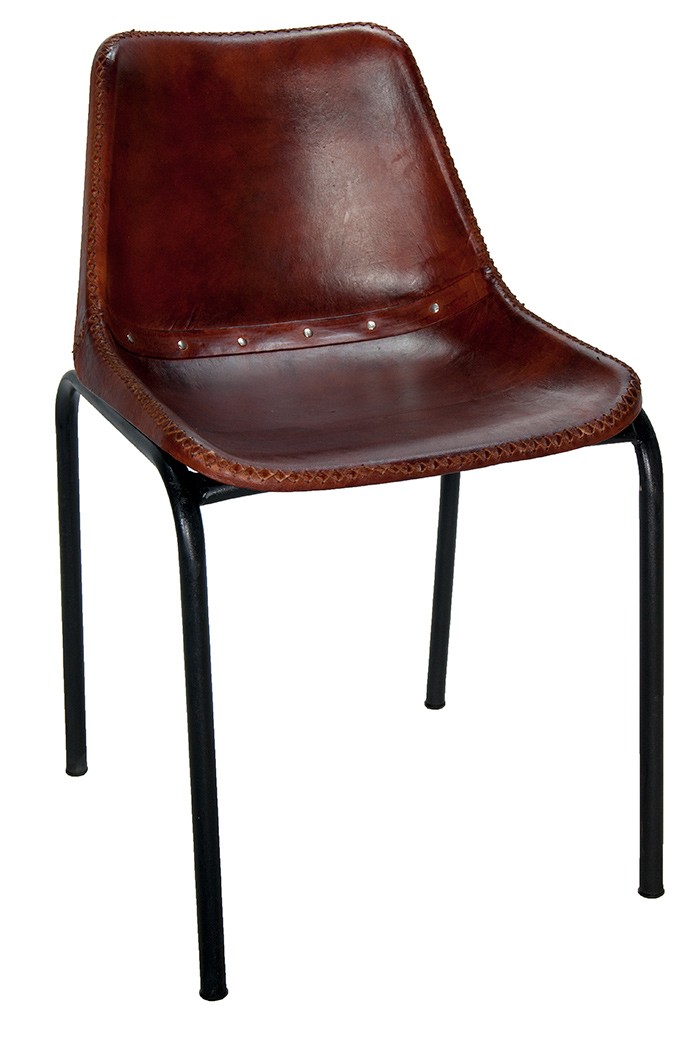 Chaise au design vintage Antico avec une structure métallique et un siège en cuir renforcé
