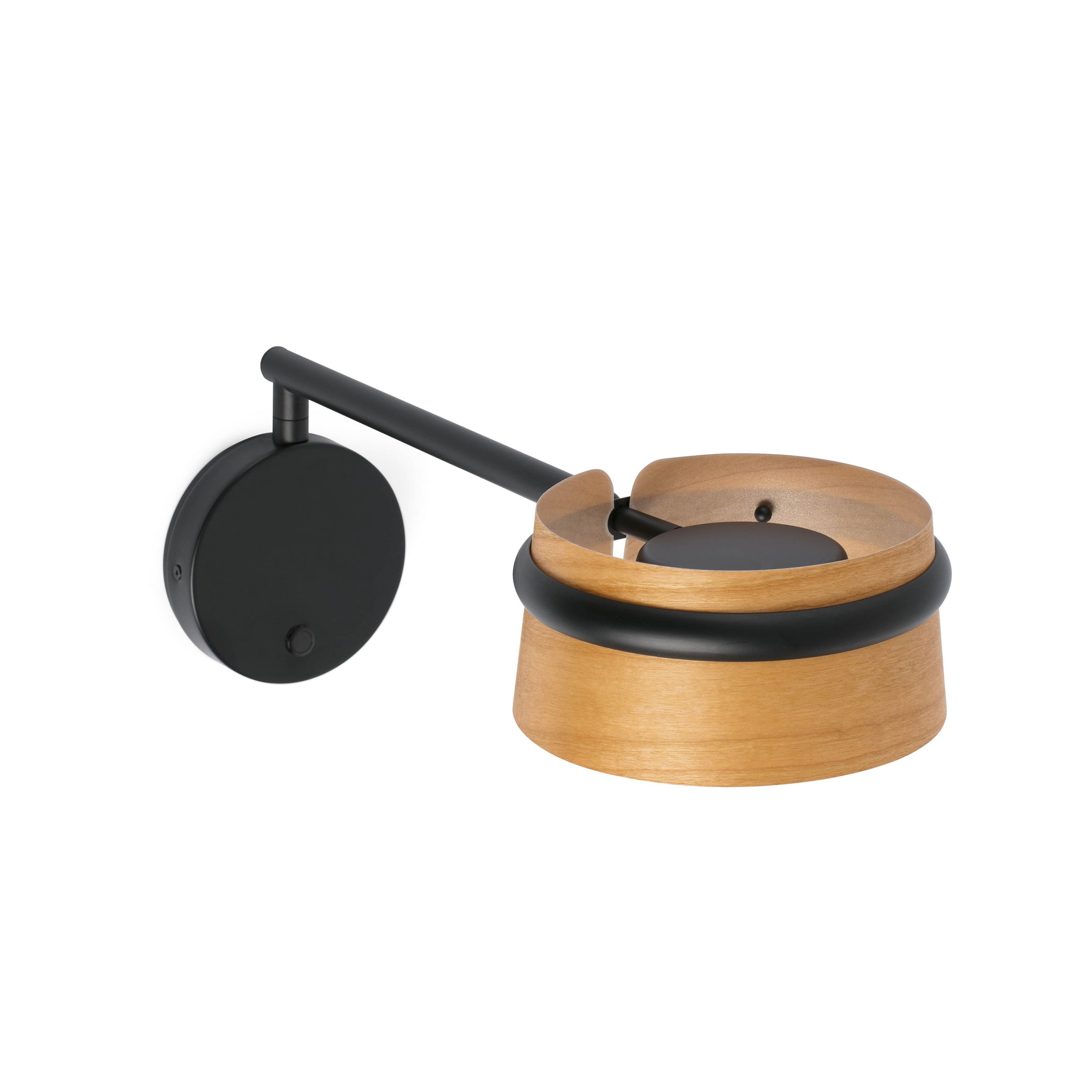 Applique articulée Loop Led en métal et abat-jour en bois de cerisier par Estudi Ribaudi