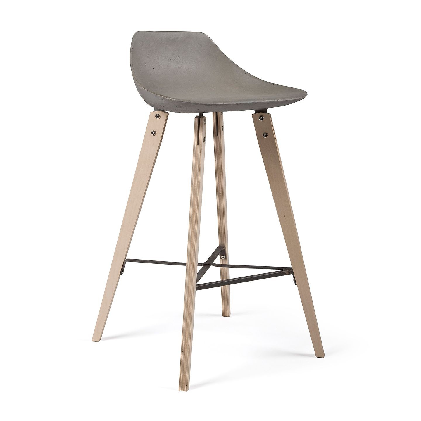 Chaise de comptoir Hauteville en béton avec piétements en bois par Henri Lavallard Boget X Lyon Beton